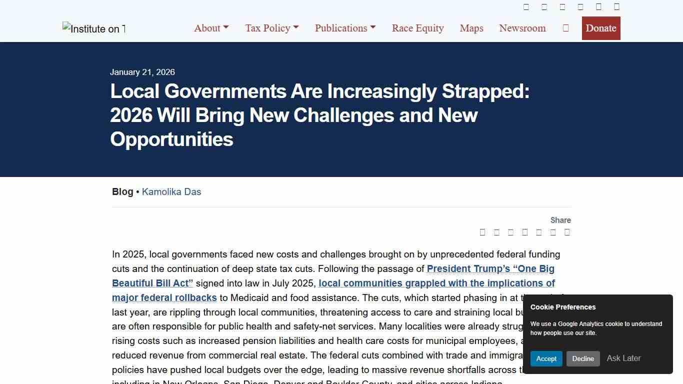 Local Governments Are Increasingly Strapped: 2026 Will Bring New Challenges and New Opportunities – ITEP