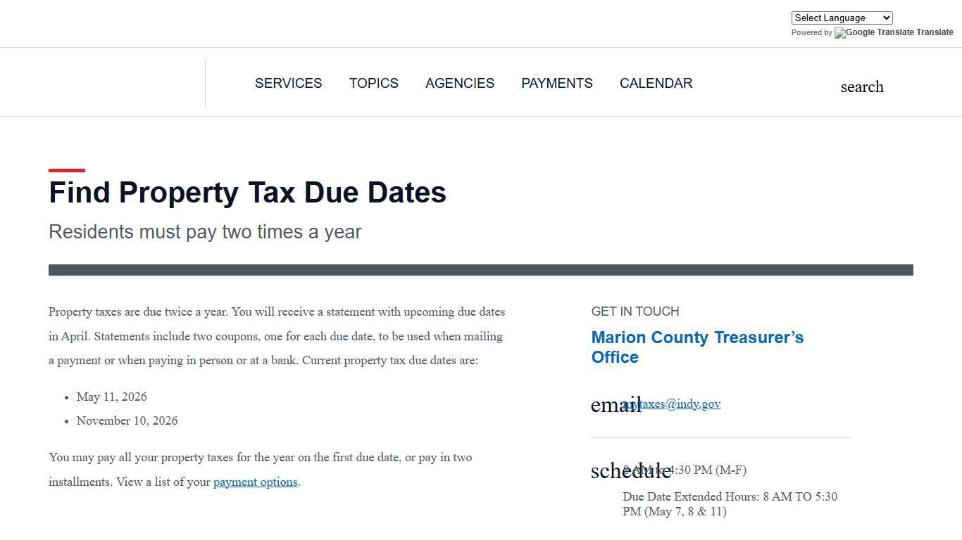 indy.gov: Find Property Tax Due Dates